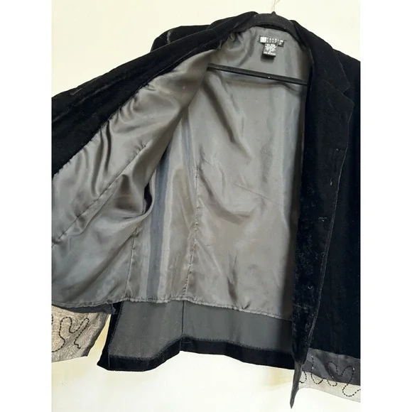 Vtg 80s‎ Carole Little Velvet Blazer M Embellished Sheer Witchy Whimsigoth - Picture 6 of 16